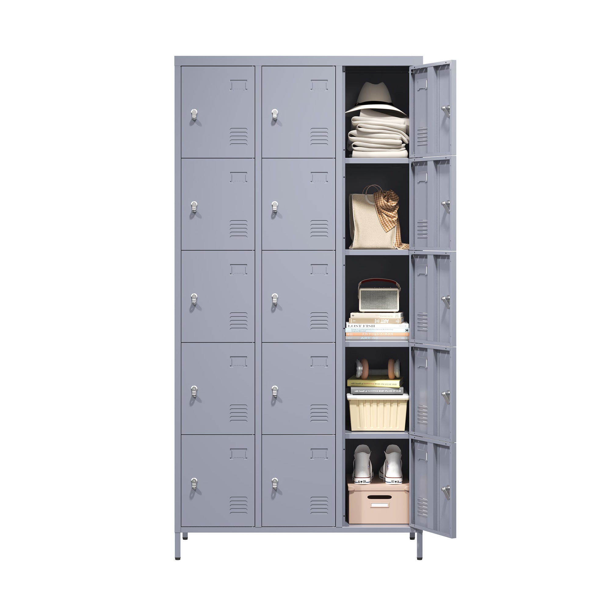 15 Door 72"H Metal Lockers With Lock For Employees,Storage Locker Cabinet For Home Gym Office School Garage,Easy Assembly,Gray 5 Or More Spaces Gray Primary Living Space Door Locks Modern Metal