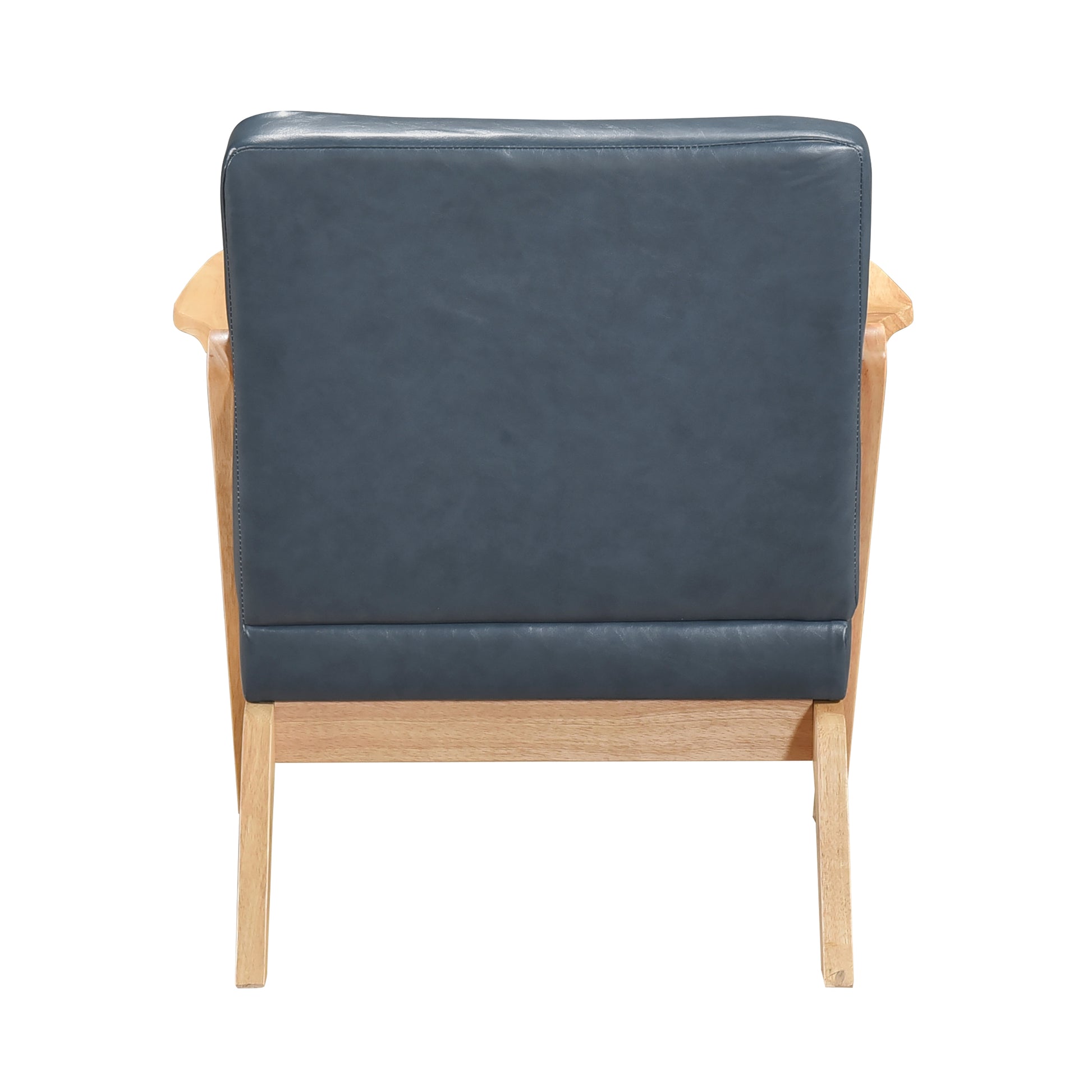 Natural Finish Solid Rubberwood Frame 1Pc Accent Chair Blue Faux Leather Upholstery Living Room Furniture Blue,Natural Primary Living Space Rubberwood Solid Wood