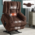 Dual Motor Heat Massage Infinite Position Up To 350 Lbs Electric Power Lift Recliners With Power Remote, Medium Firm And Heavy Duty, Brown White Metal Primary Living Space Heavy Duty Pine Brown Chenille Power Remote Medium Firm Cushion Back American