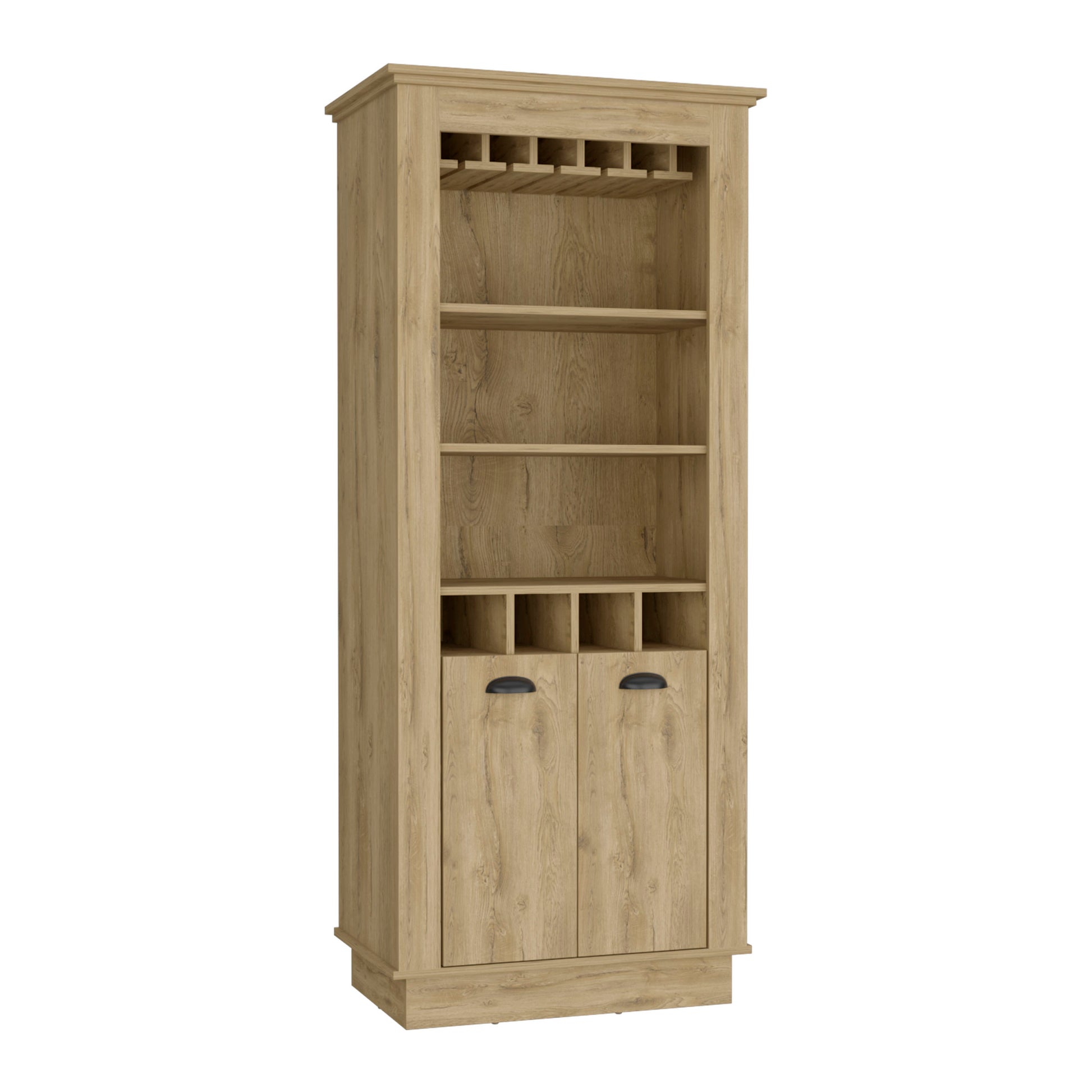 Lafayette Bar Cabinet With 4 Bottle Rack, Upper Glass Holder And Dual Door Design Beige Primary Living Space Modern Shelves Included Particle Board