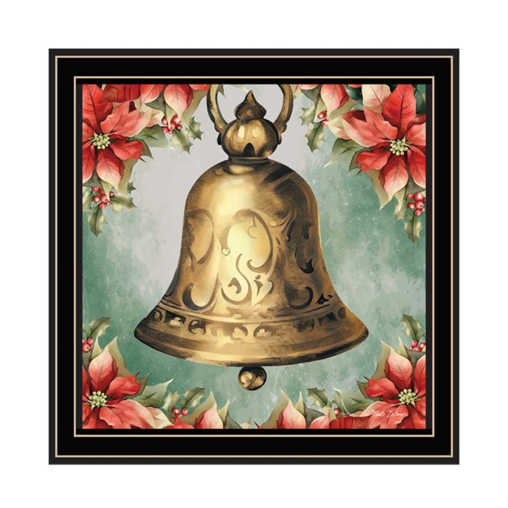 2 Piece Vignette Old World Reindeer & Bell Black Framed Wall Art For Living Room, Holiday Wall Art Print For Home Decor, Bedroom Wall Art By Nicole Decamp Multicolor Wood Paper