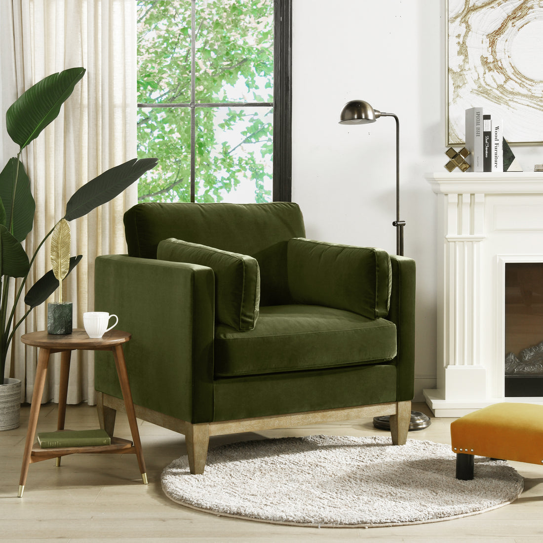 Knox 36" Modern Farmhouse Arm Chair, Olive Green Performance Velvet Green Foam Velvet