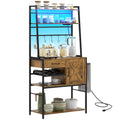 Homcom Baker'S Rack With Power Outlet And Led Lights, Coffee Bar With Storage Shelves, Industrial Microwave Stand With Wine Bottle Rack, Drawer, Barn Door Cabinet, Rustic Brown Rustic Brown Particle