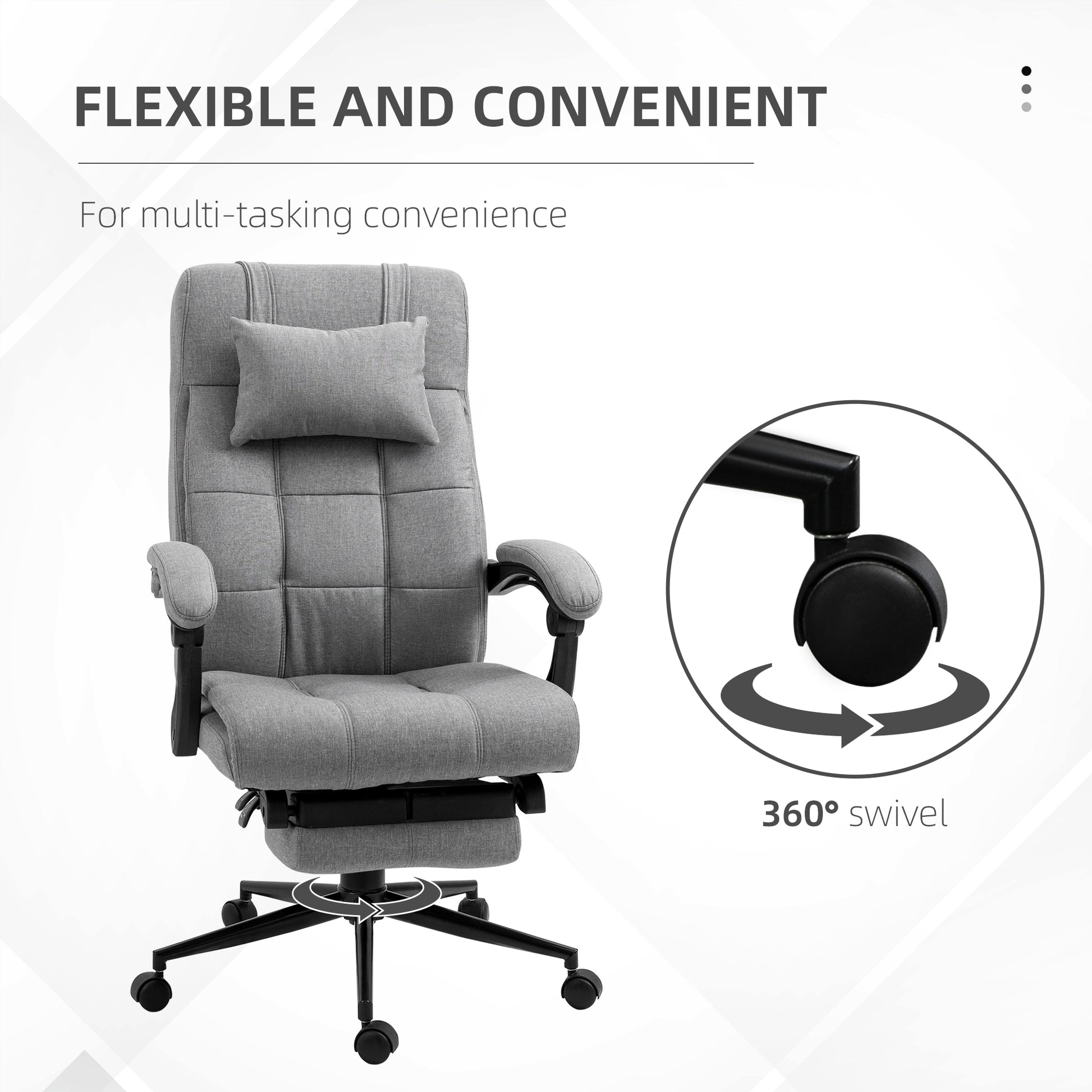 Vinsetto Executive Linen Feel Fabric Office Chair High Back Swivel Task Chair With Adjustable Height Upholstered Retractable Footrest, Headrest And Padded Armrest, Light Grey Grey Polyvinyl Chloride