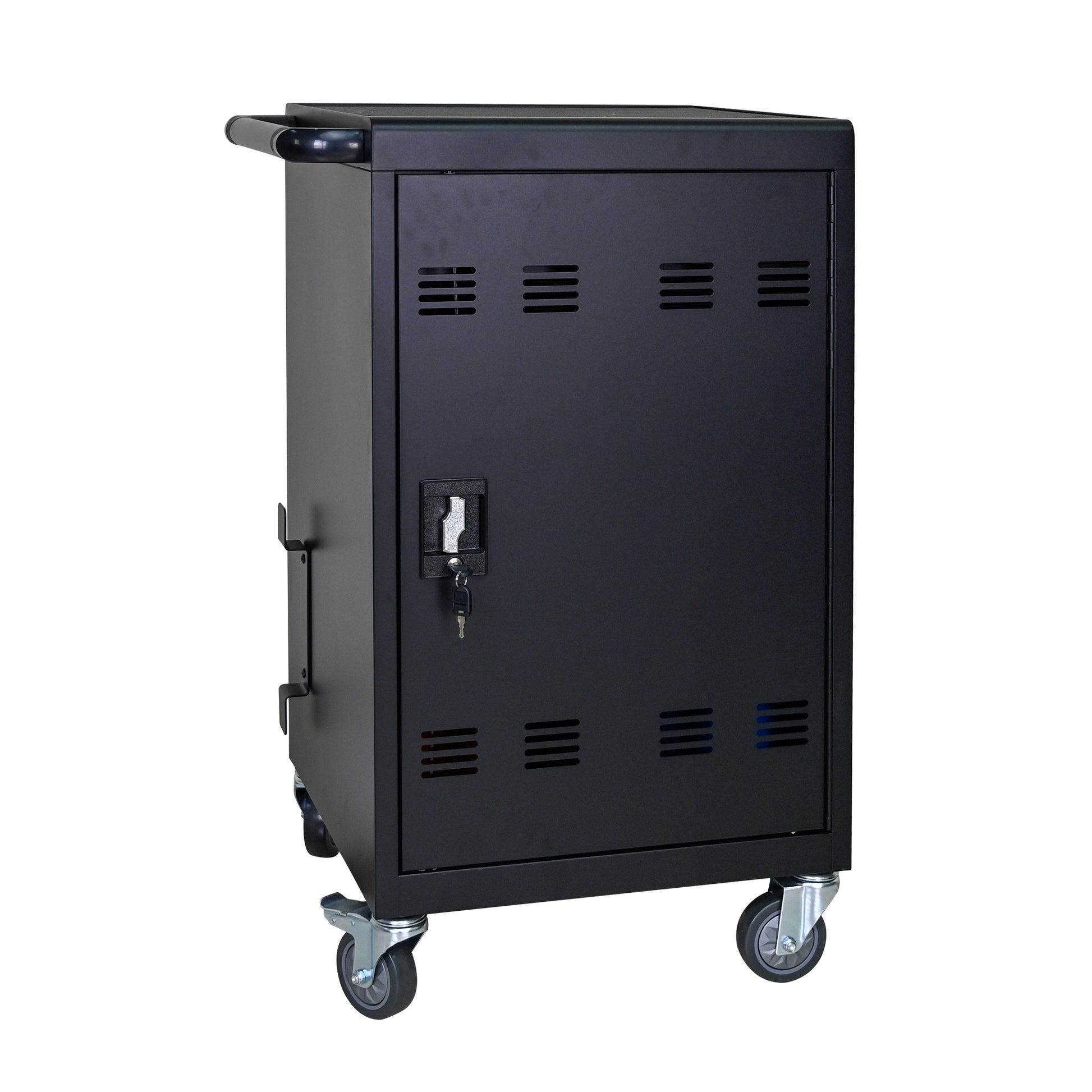 Tablet Laptop 32 Bit Plastic Device Basket Device For Mobile Charging Trolley Includes Cable Management Dividers, Cable Clips, Storage Compartment, And Removable Doors Black Matt Black Steel Metal