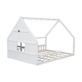 Full Size Wood House Bed With Window And Fence, White Old Sku: Wf304147Aak Box Spring Not Required Full White Wood Bedroom Pine Bed Frame Solid Wood Mdf