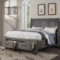 Eastern King Size Bed W Under Bed Drawer Vintage Look Gray Color Beautiful Panel 1Pc Bedframe Bedroom Box Spring Required King Antique Gray,Gray Wood Bedroom Contemporary,Modern,Transitional Storage