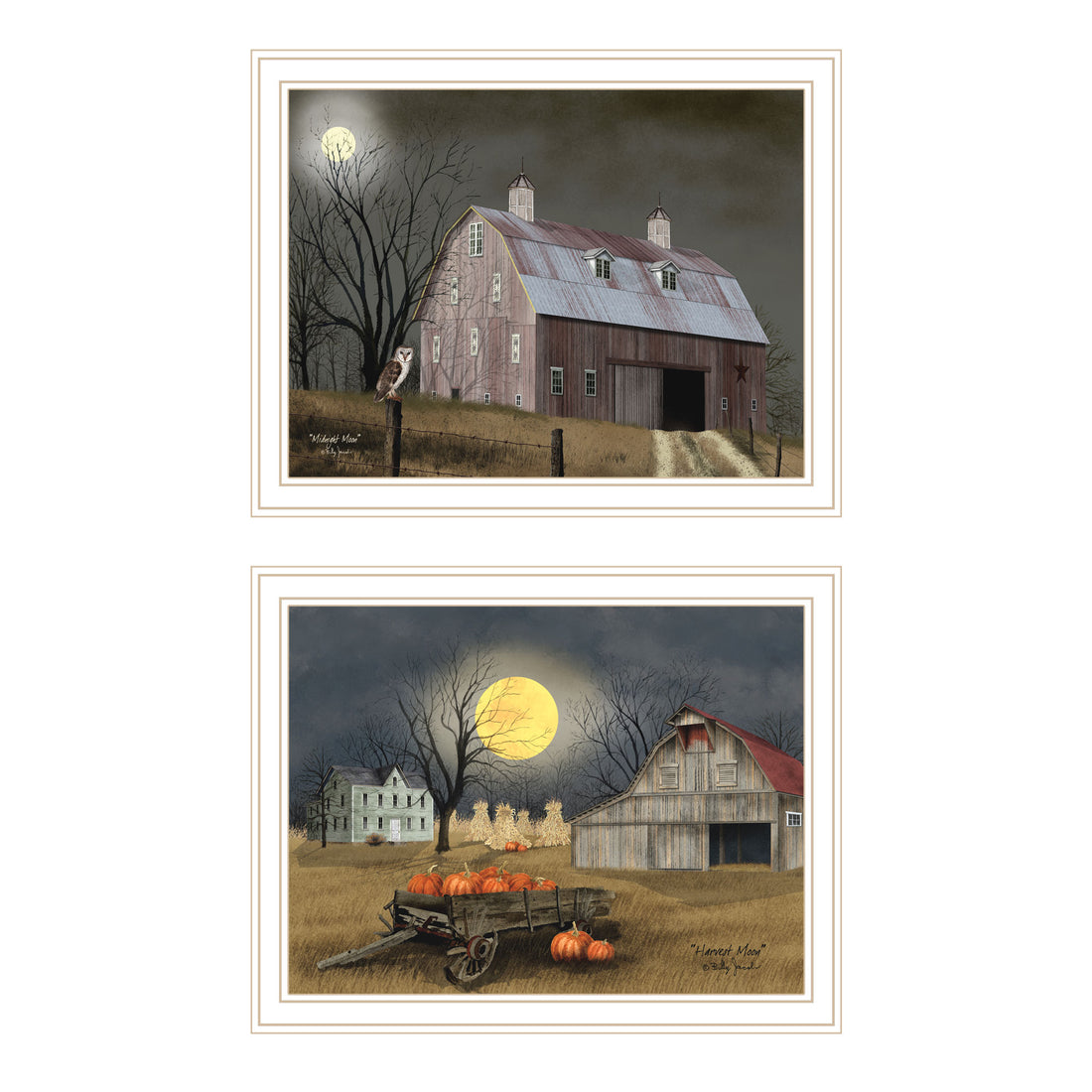 2 Piece Vignette Autumn Moonlit Nights White Framed Wall Art For Living Room, Bedroom Wall Art Print For Home Decor By Billy Jacobs Multicolor Wood Paper