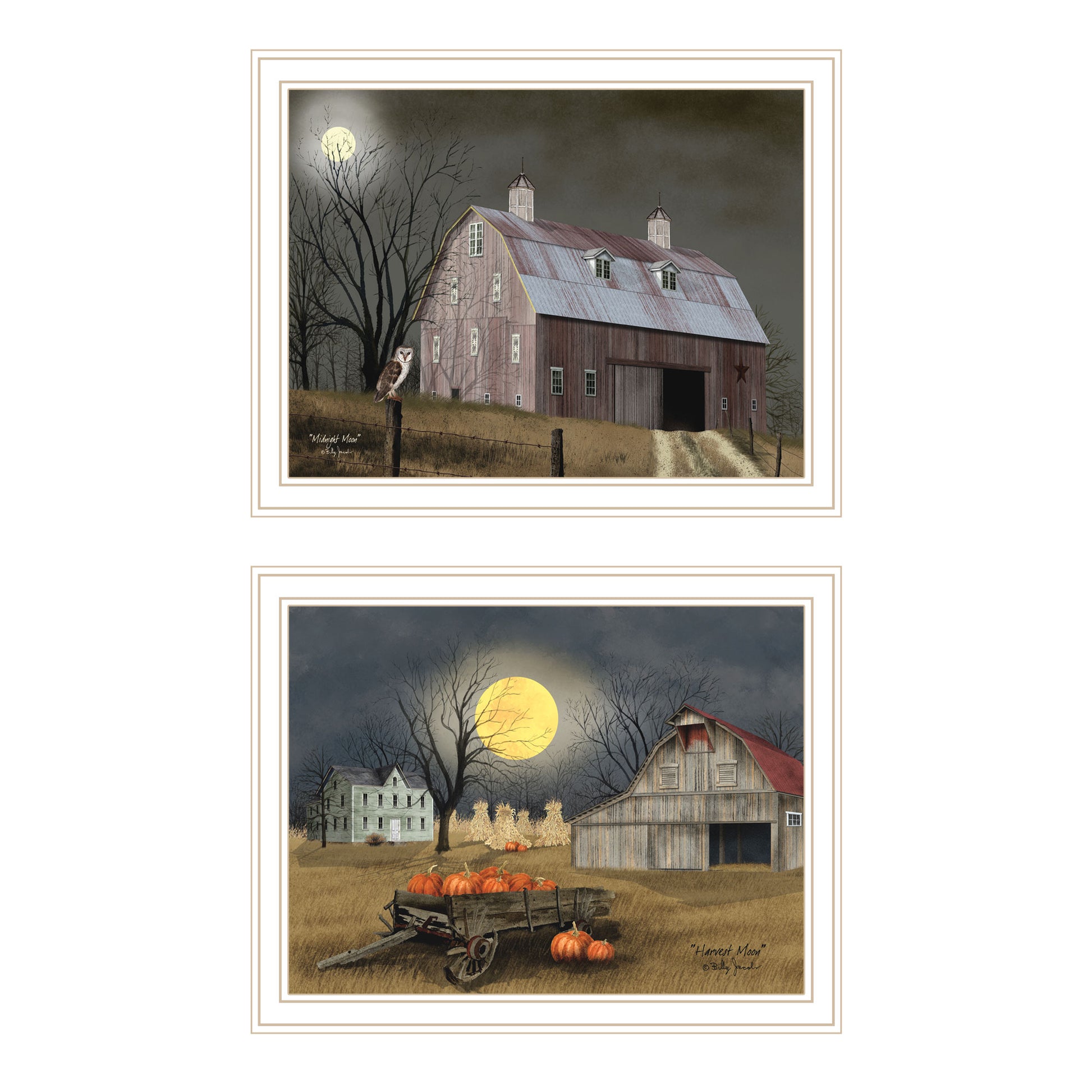 2 Piece Vignette Autumn Moonlit Nights White Framed Wall Art For Living Room, Bedroom Wall Art Print For Home Decor By Billy Jacobs Multicolor Wood Paper