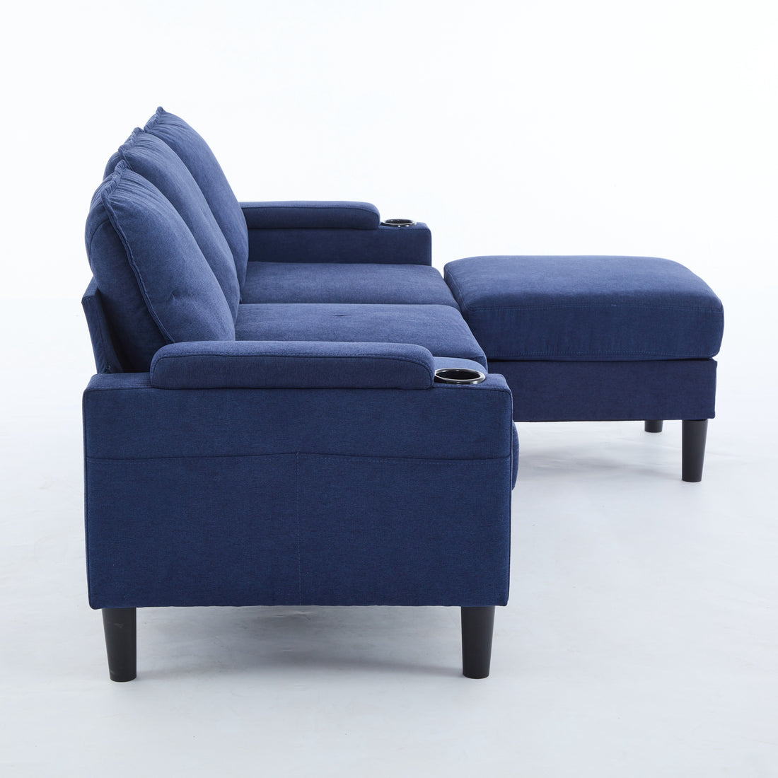 Blue Color Knock Down 3 Seat Combo Sofa With Storage Ottoman For Living Room Apartment Bedroom And Compact Room,Room, Upholstered Sectional Couch, L Shaped Bench With A Footrest, A Individual Stool White Wood Primary Living Space Heavy Duty Pine 3 Seat