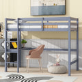 Twin High Loft Bed, Rubber Wood Loft Bed With Safety Guardrail, Built In Desk, Ladder,Grey Twin Grey Rubber Wood