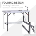 Outsunny Folding Fish Cleaning Table With Sink, Portable Camping Table With Faucet Drainage Hose, Grid Rack And Fish Cleaning Kit For Picnic, Fishing, 50