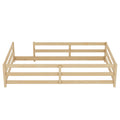 Twin Size Floor Bed, Montessori Floor Bed With Fence, Kids Montessori Bed Twin Size, Wood Montessori Floor Bed For Kids, Girls, Boys Natural Natural Wood Metal