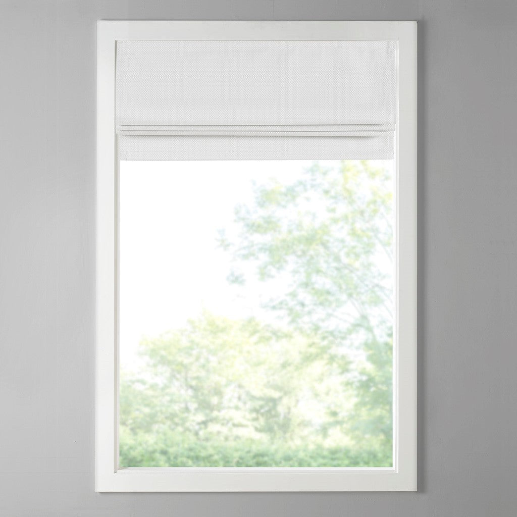 Basketweave Total Blackout Roman Shade White Polyester