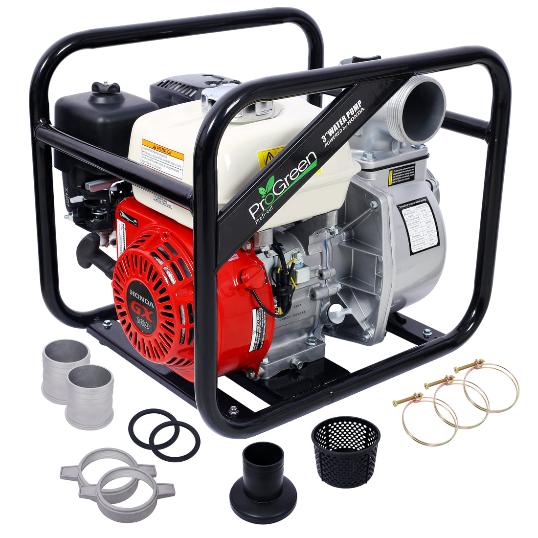 Water Pump 3" 264Gpm ,163Cc Honda Gx160 Engine, 3In Npt Coupler Black Red Aluminum
