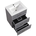 24 Inch Bathroom Vanity With Ceramic Sink Set, Modern Freestanding Bathroom Storage Cabinet With 2 Drawers, Floor Standing Bath Vanity Combo, Gray Grey Mdf