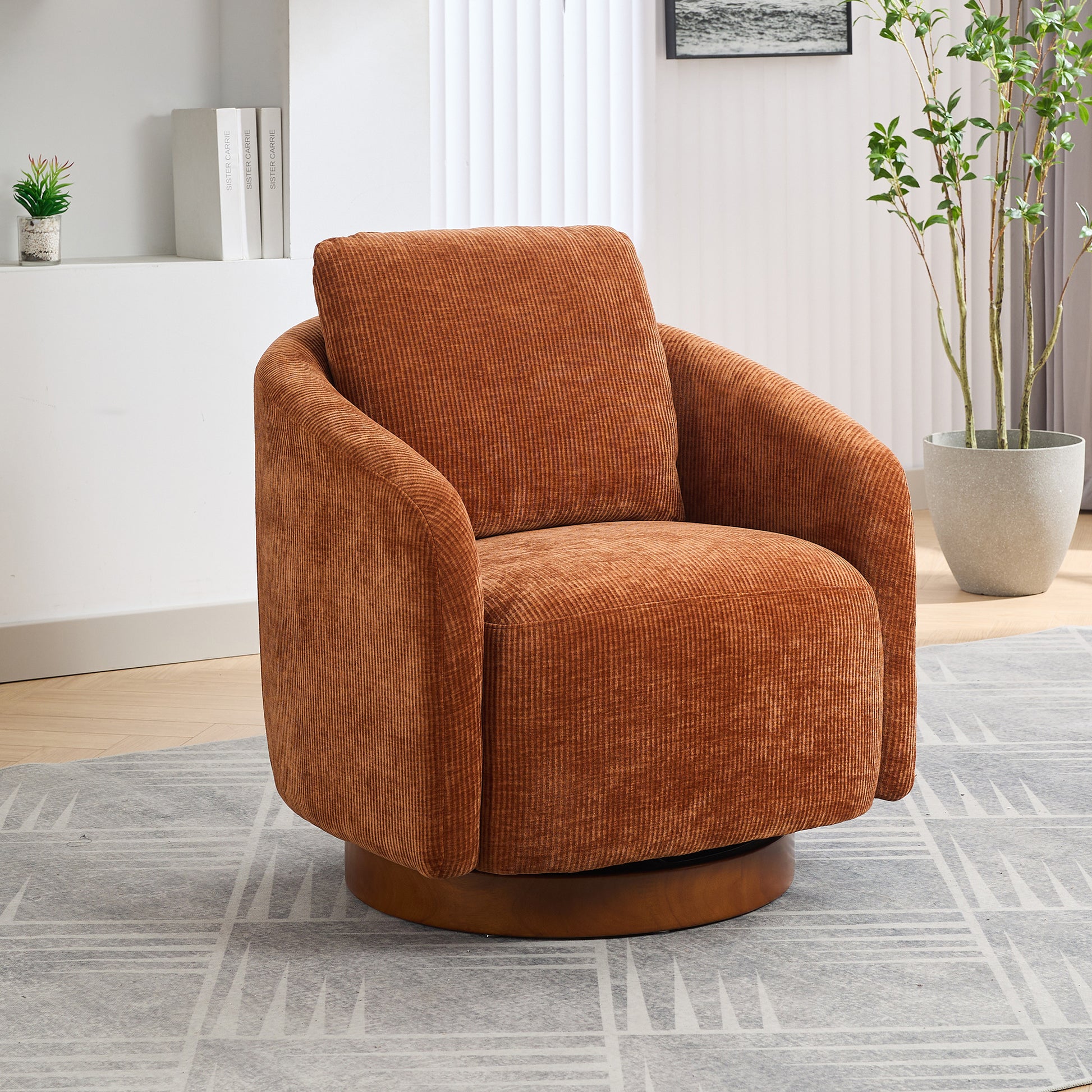 30.3"W Swivel Accent Barrel Chair And Comfy Round Accent Single Sofa Chair, 360 Degree Club Chair, Lounge Armchair For Living Room Bedroom Nursery.Caramel Caramel Chenille