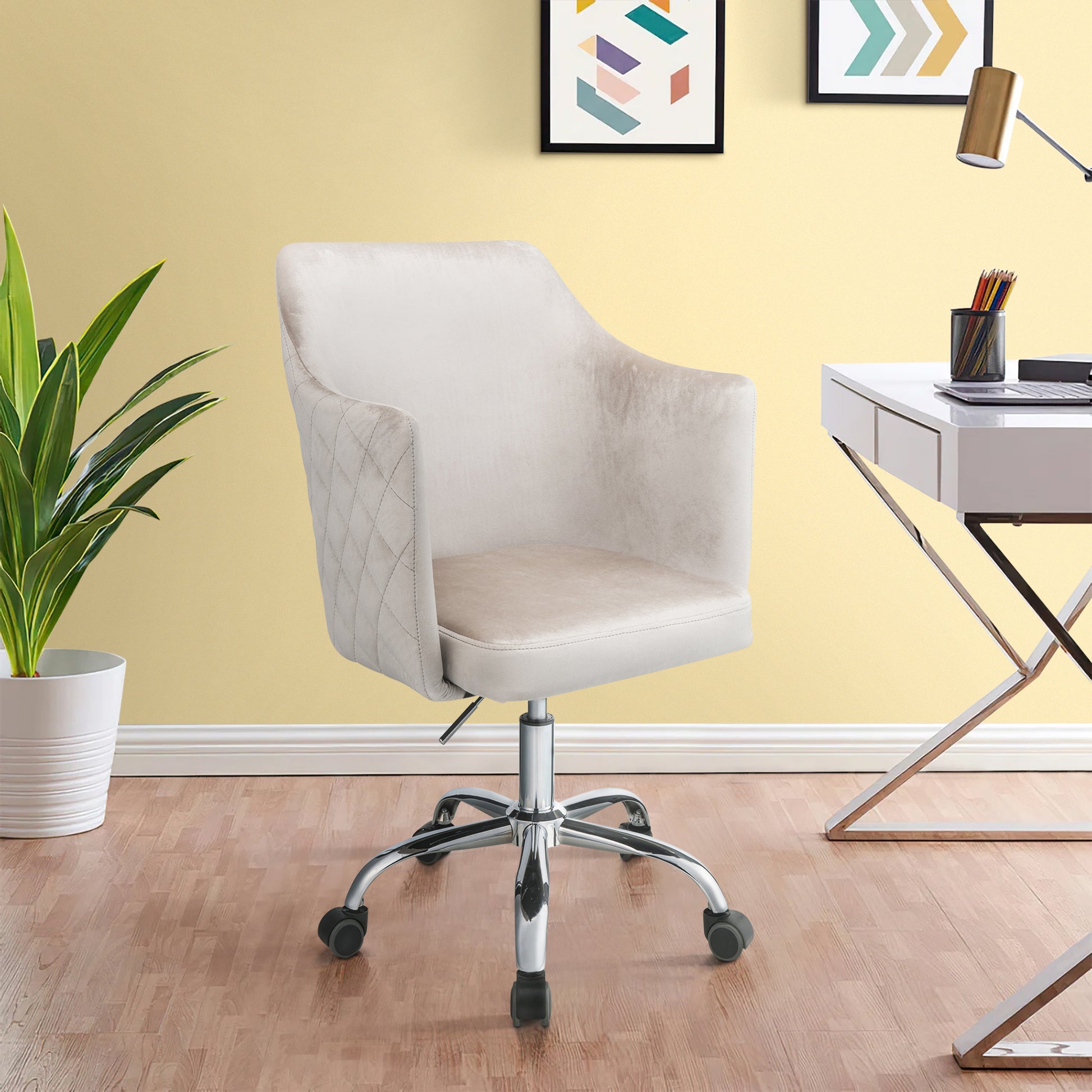Champagne And Chrome Swivel Office Chair Solid Silver Grey Office Foam Rectangular Modern Office Chairs Solid Back Swivel Velvet