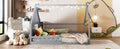 Full Size Wood House Bed With Window And Fence, Gray Old Sku: Wf304147Aae Box Spring Not Required Full Gray Wood Bedroom Pine Bed Frame Solid Wood Mdf