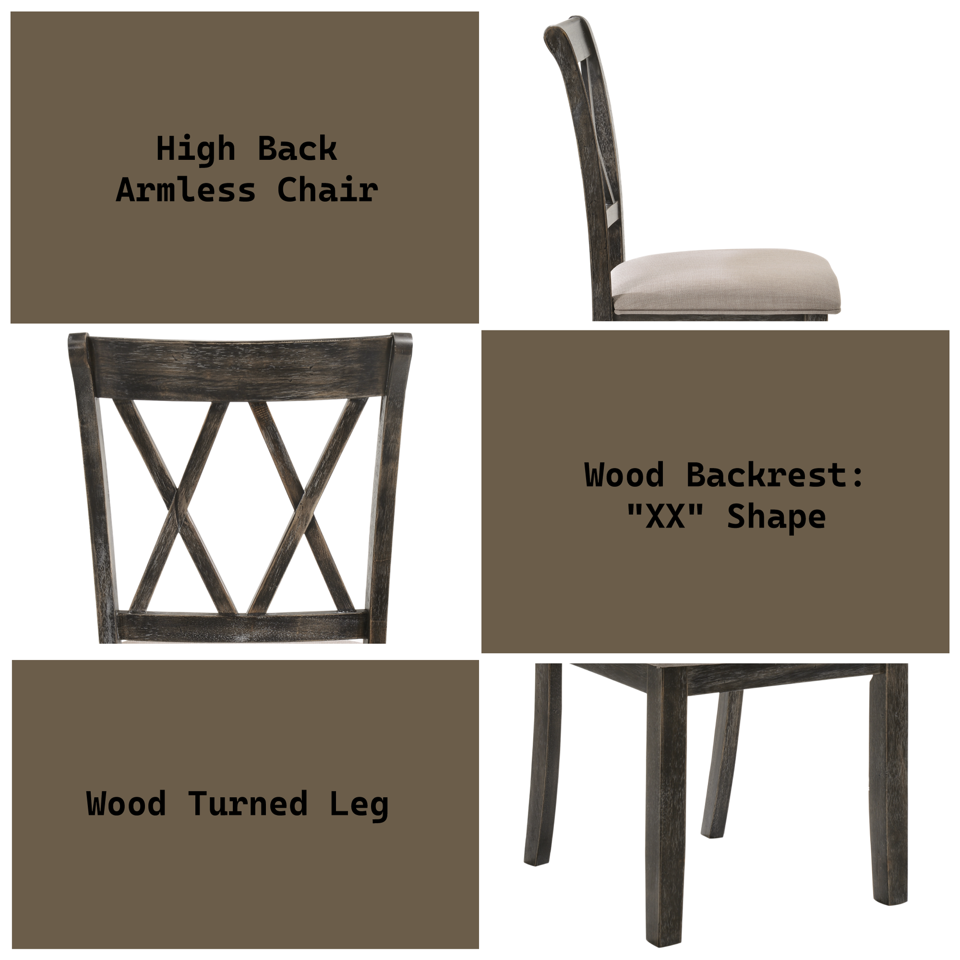 Claudia Ii Beige Fabric & Weathered Gray Finish Side Chair Set Of 2 Beige,Gray Fabric,Synthetic Wood