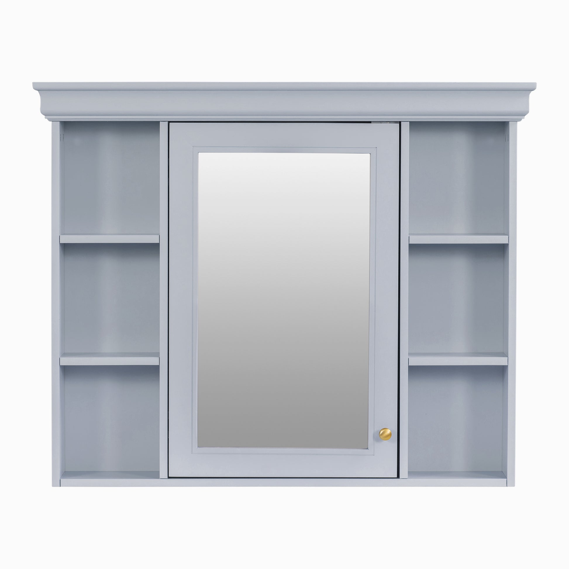 35'' X 28'' Blue Wall Mounted Bathroom Storage Cabinet With Mirror Door, Modern Bathroom Wall Cabinet With Mirror, Medicine Cabinet With 6 Open Shelves Blue 1 Adjustable Shelves Wall Mounted Luxury Mdf Glass Painted