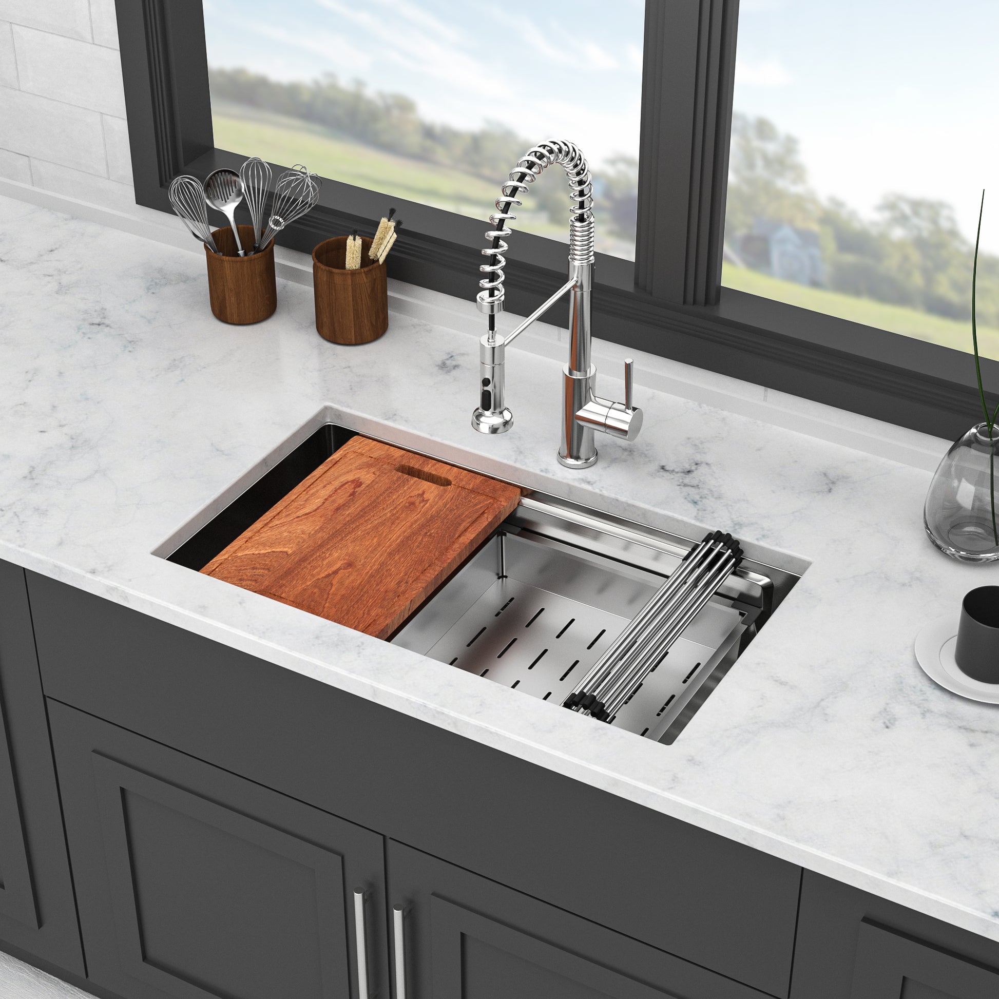 33" Undermount Kitchen Sink 33*19 Inch Single Bowl 16 Gauge Stainless Steel Ledge Workstation Kitchen Sinks Brushed Nickel Stainless Steel