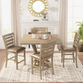 5Pcs Set Counter Table Set Square Counter Table Solid Wood Modern Farmhouse Rustic Look Distressed Look Light Brown Dining Room Fixed Table Rubberwood Square Dining Table With Chair Wood Grayish Brown Ladder Back Seats 4 48 Inches American