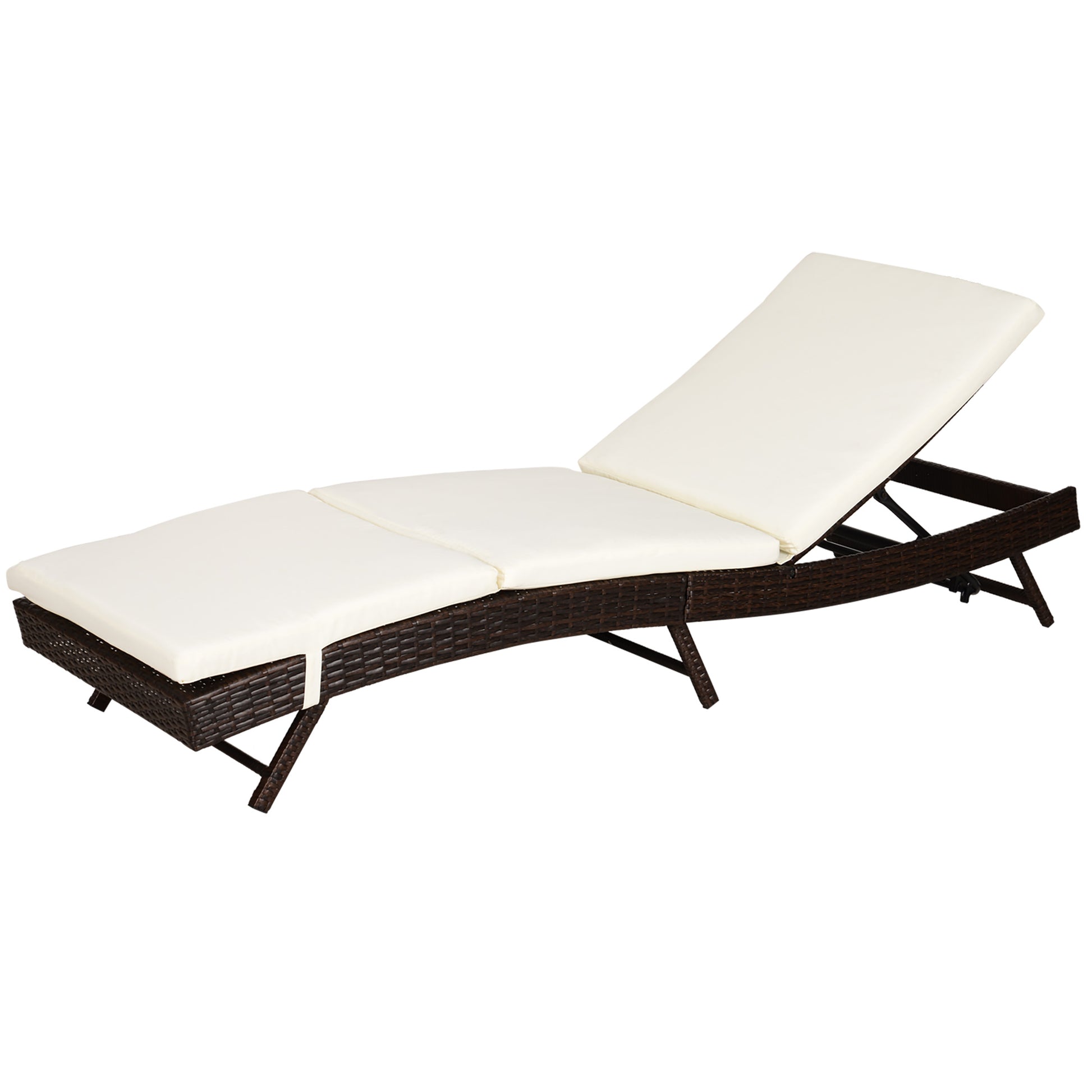 Outsunny Patio Chaise Lounge, Pool Chair With 5 Position Adjustable Backrest & Cushion, Outdoor Pe Rattan Wicker Sun Tanning Seat, 78.75" X 28" X 35", Coffee Dark Coffee Beige Steel