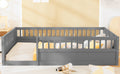 Full Floor Bed Frame With Fence, Wood Kids Floor Beds Frame For Bedroom Playroom,Gray Expect Arrive Date Jul. 10Th Full Grey Pine