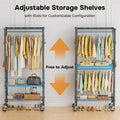 Rolling Clothes Rack, Heavy Duty Clothing Rack, 3 Shelf Portable Adjustable Wardrobe Closet With Wheels, Hanging Rods & Side Hooks, 29.5
