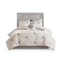 6 Piece Embroidered Cotton Reversible Comforter Set Ivory Full Queen Full Ivory Polyester