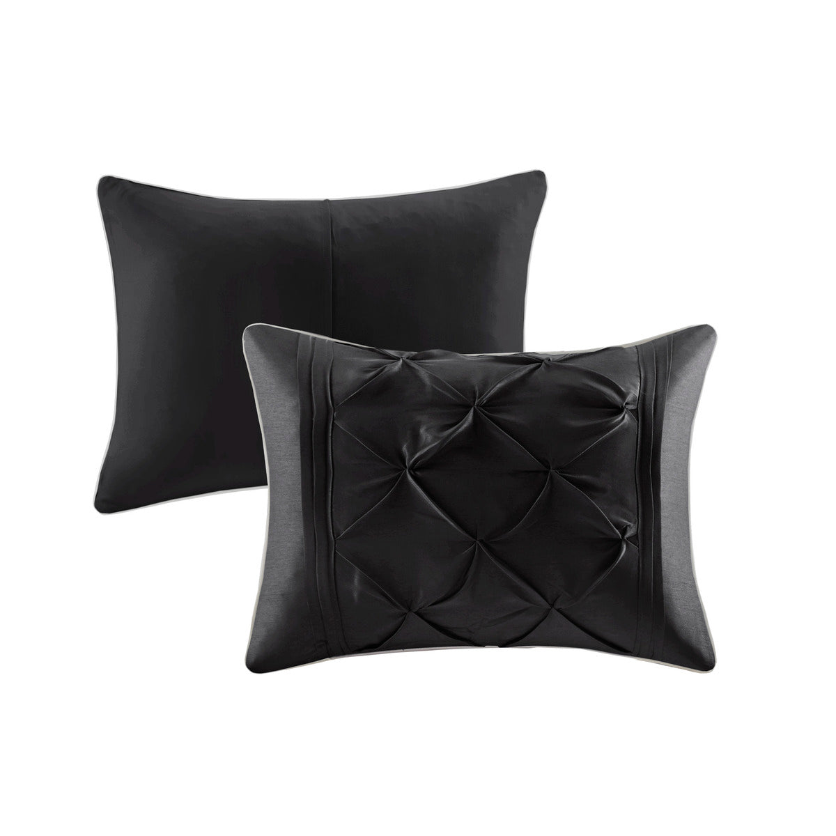 7 Piece Tufted Comforter Set Black King King Black Polyester