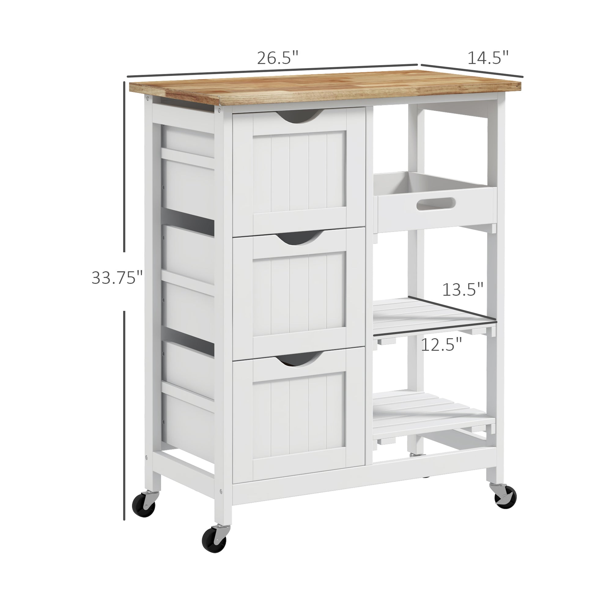 Homcom Rolling Kitchen Island Cart, Bar Serving Cart With Drawers, White White Mdf