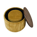 2 Piece Set Round Chenille Storage Ottoman, Equipped With A Drum Shaped Small Stool, Storage Space, And Mdf Made Desktop Panel Dark Yellow 23.62
