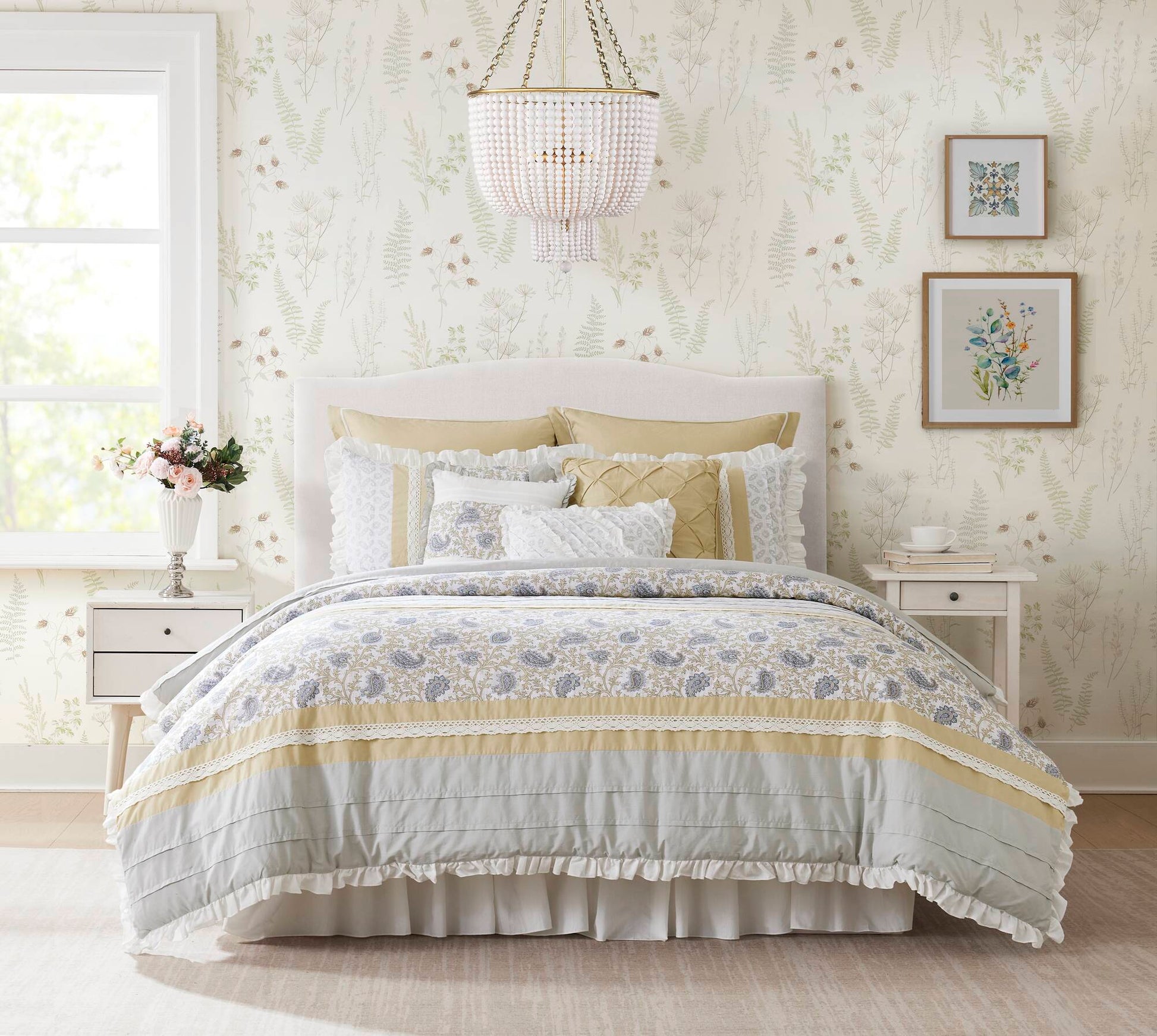 9 Piece Cotton Percale Comforter Set Yellow Cal King California King Yellow Polyester
