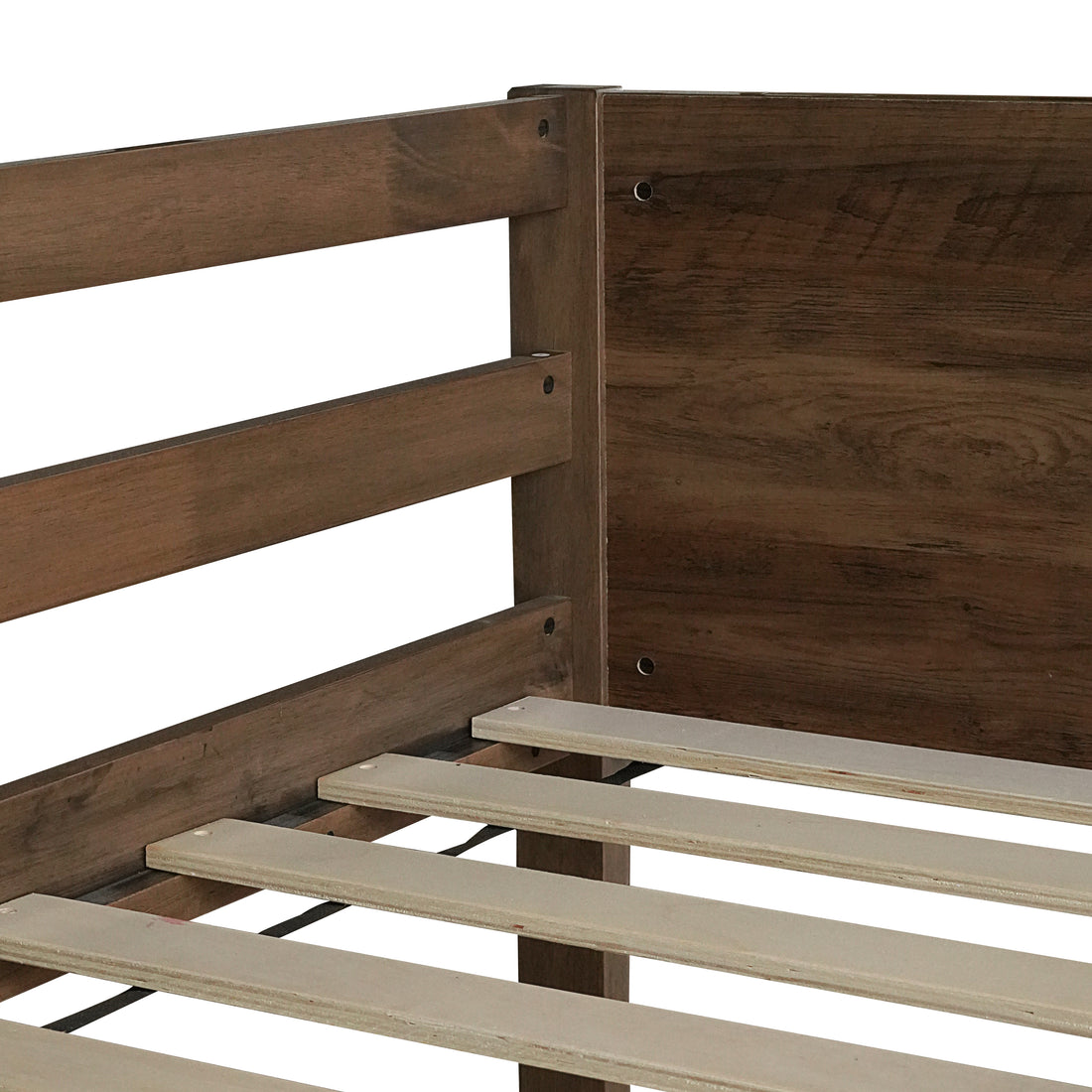 Twin Over Twin Floor Bunk Bed With Panelled Headboard And Footboard, Solid Rubber Wood Foundation With Safety Guardrails, Built In Ladder,Antique Oak Twin Antique Dark Oak Rubber Wood