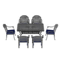 Cushions In Random Colors 7 Piece Set Of Cast Aluminum Patio Furniture With Cushions Yes Dining Set Black Seats 6 Rust Resistant Frame Water Resistant Cushion Garden & Outdoor Complete Patio Sets Aluminium