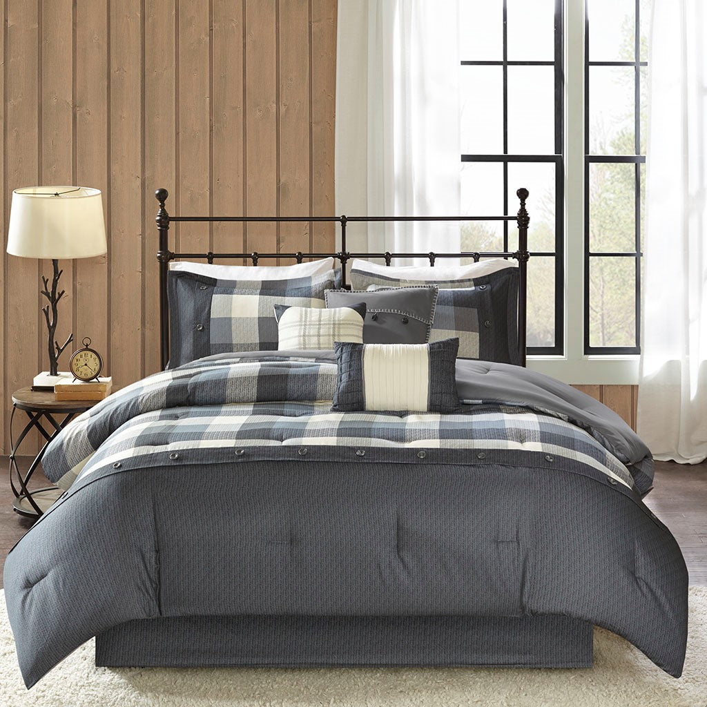 7 Piece Herringbone Comforter Set Grey King King Grey Polyester