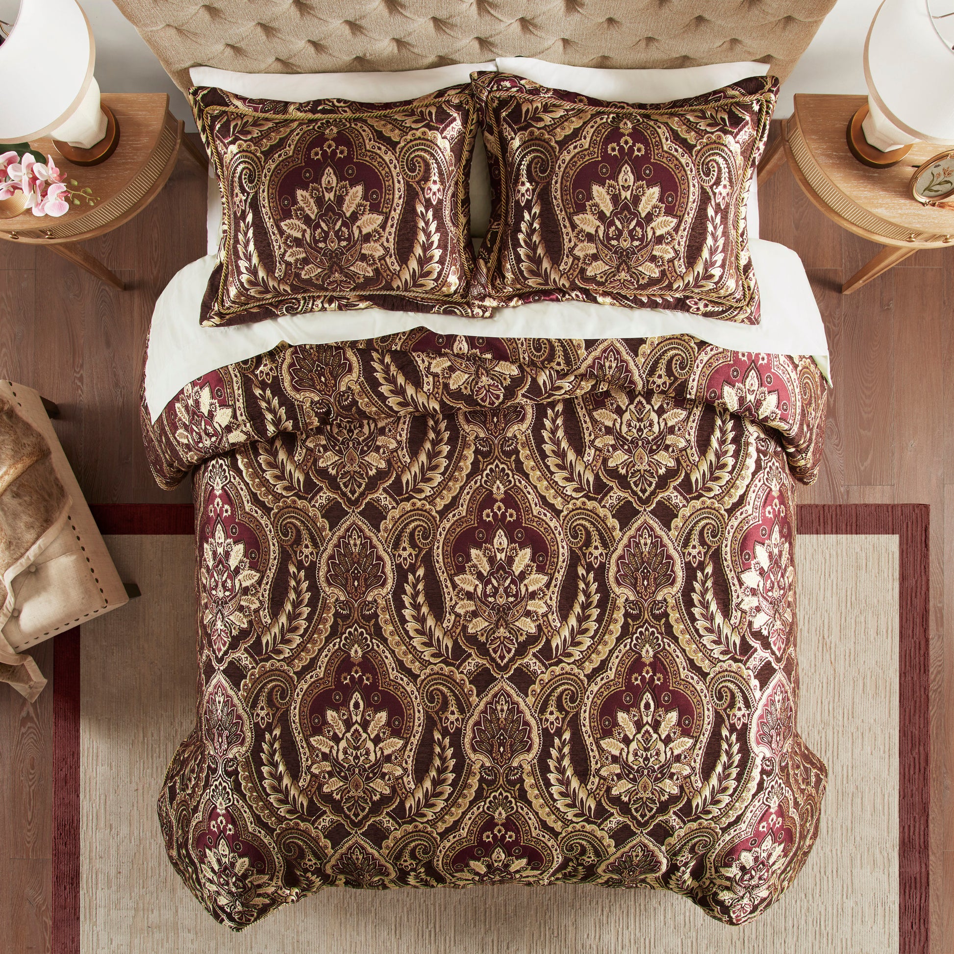 4 Piece Comforter Set Burdy King King Multicolor Polyester