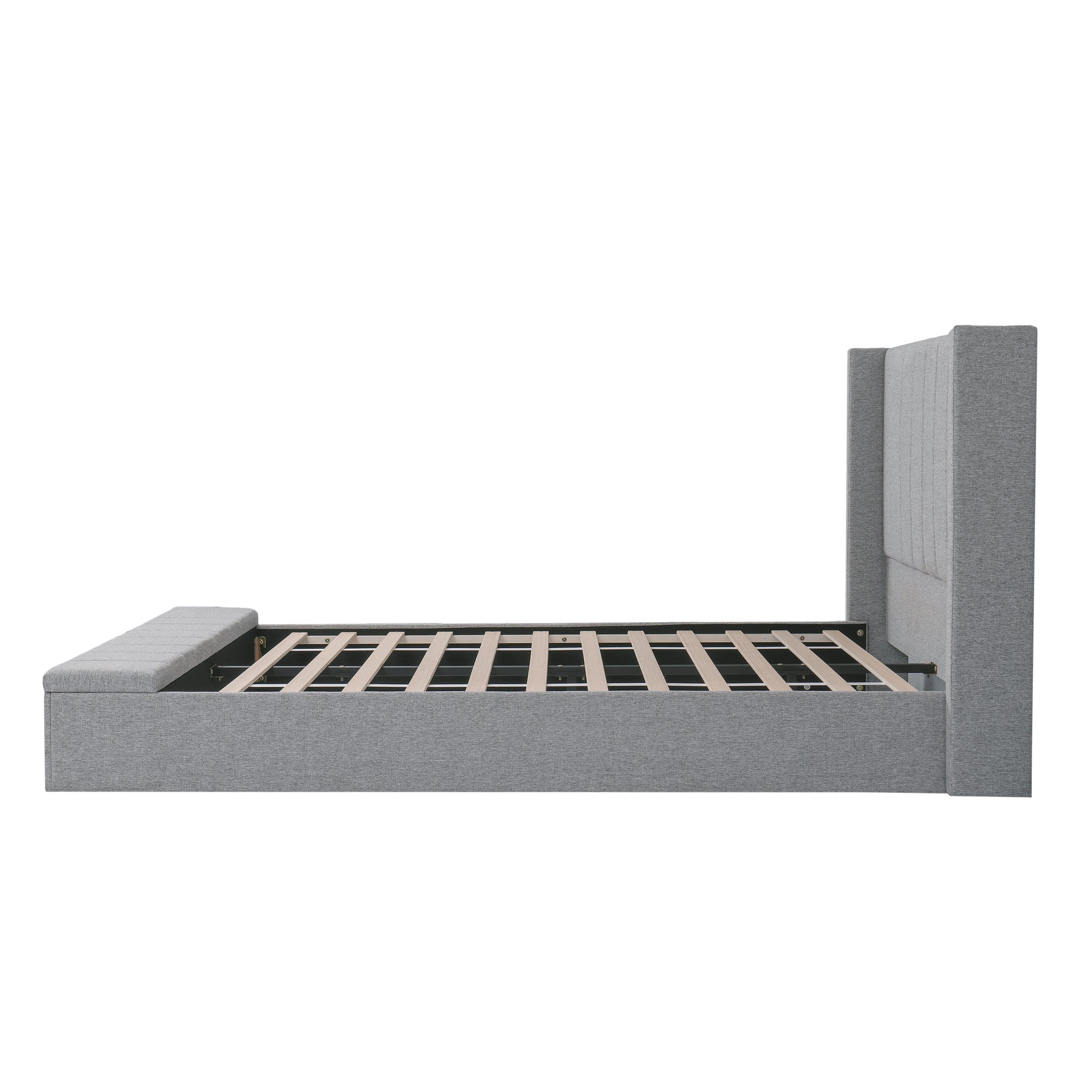 Queen Size Platform Bed With Headboard, Upholstered Platform Bed With Storage, Grey Box Spring Not Required Queen Grey Wood Bedroom Storage Included Foam Polyester Fabric,Plywood,Steel,Upholstered