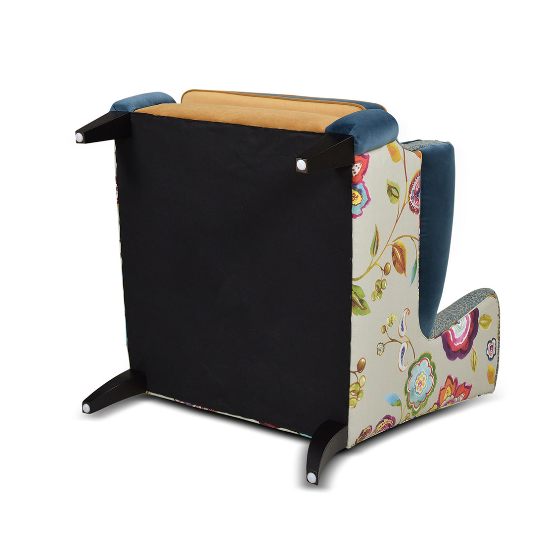 Anya Boho Chic Wingback Accent Arm Chair, Floral & Leopard, Blue Teal & Yellow Gold Velvet Teal Multi Foam Fabric