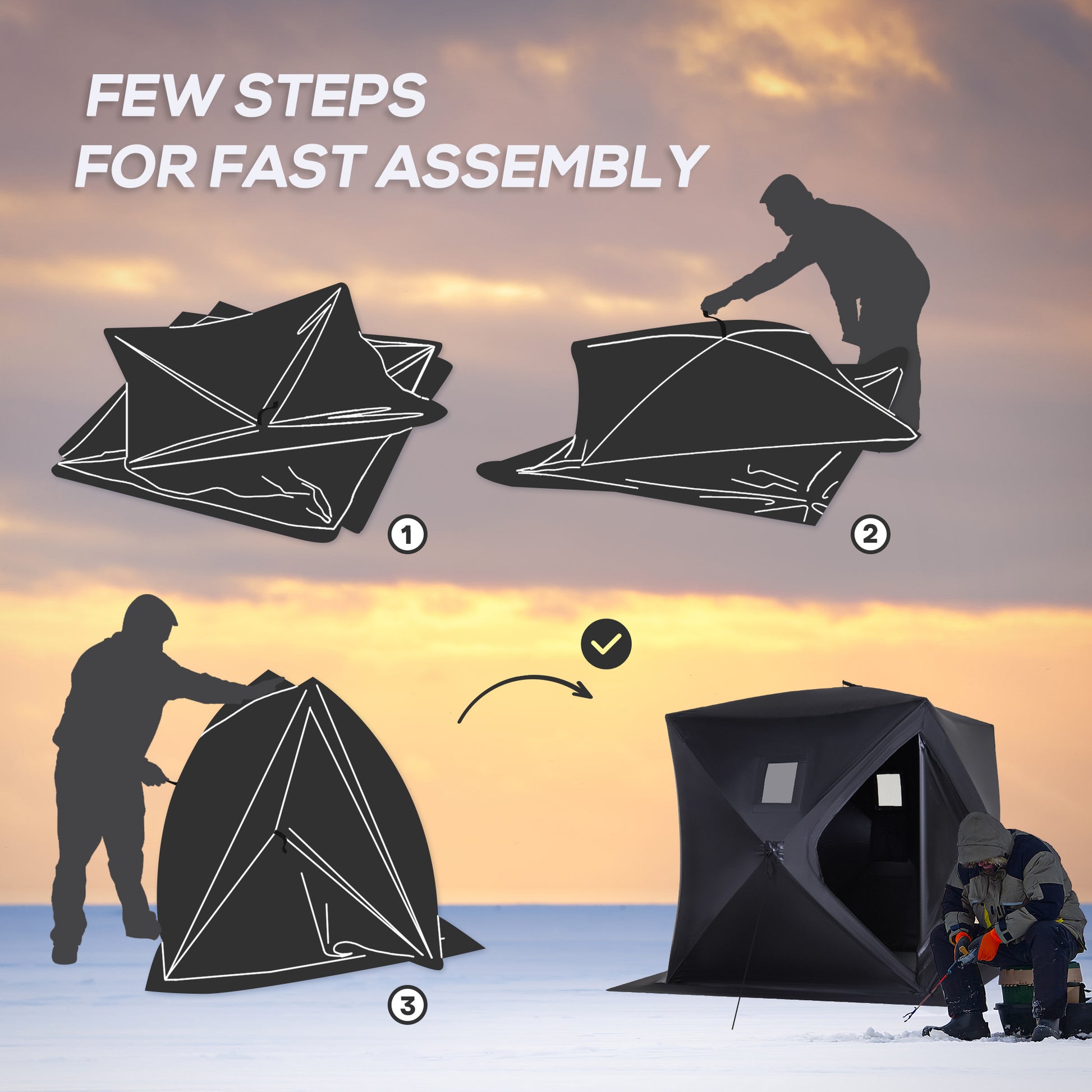 Outsunny 2 Person Ice Fishing Shelter, Pop Up Portable Ice Fishing Tent With Carry Bag, Windows And Anchors For Low Temp 22 , Black Black Cotton