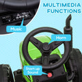 Aosom 12V Ride On Tractor With Trailer, 25W Dual Motors, Battery Powered Electric Tractor With Remote Control, Music Startup Sound And Horn, Led Lights, Green Green Plastic