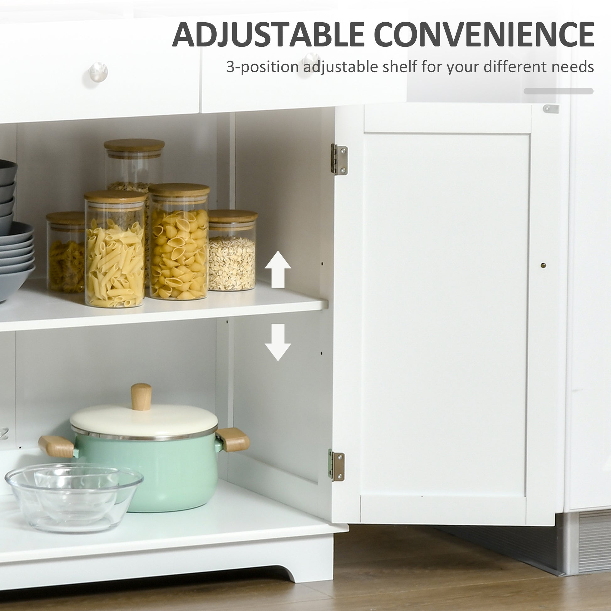 Homcom Sideboard Buffet Cabinet, 2 Doors Door Kitchen Cabinet, Coffee Bar Storage With 2 Drawers, Adjustable Shelf For Living Room And Hallway, White White Mdf
