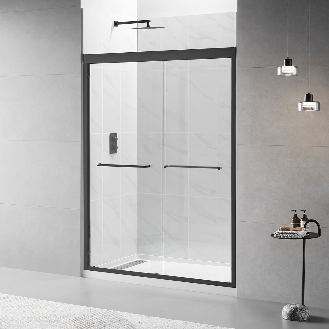Framed Sliding Shower Door 56" 60"W X 75"H, Bypass Double Sliding Glass Door With 1 4" 6Mm Clear Glass, Matte Black Finish Matte Black Bathroom American Design Glass Metal