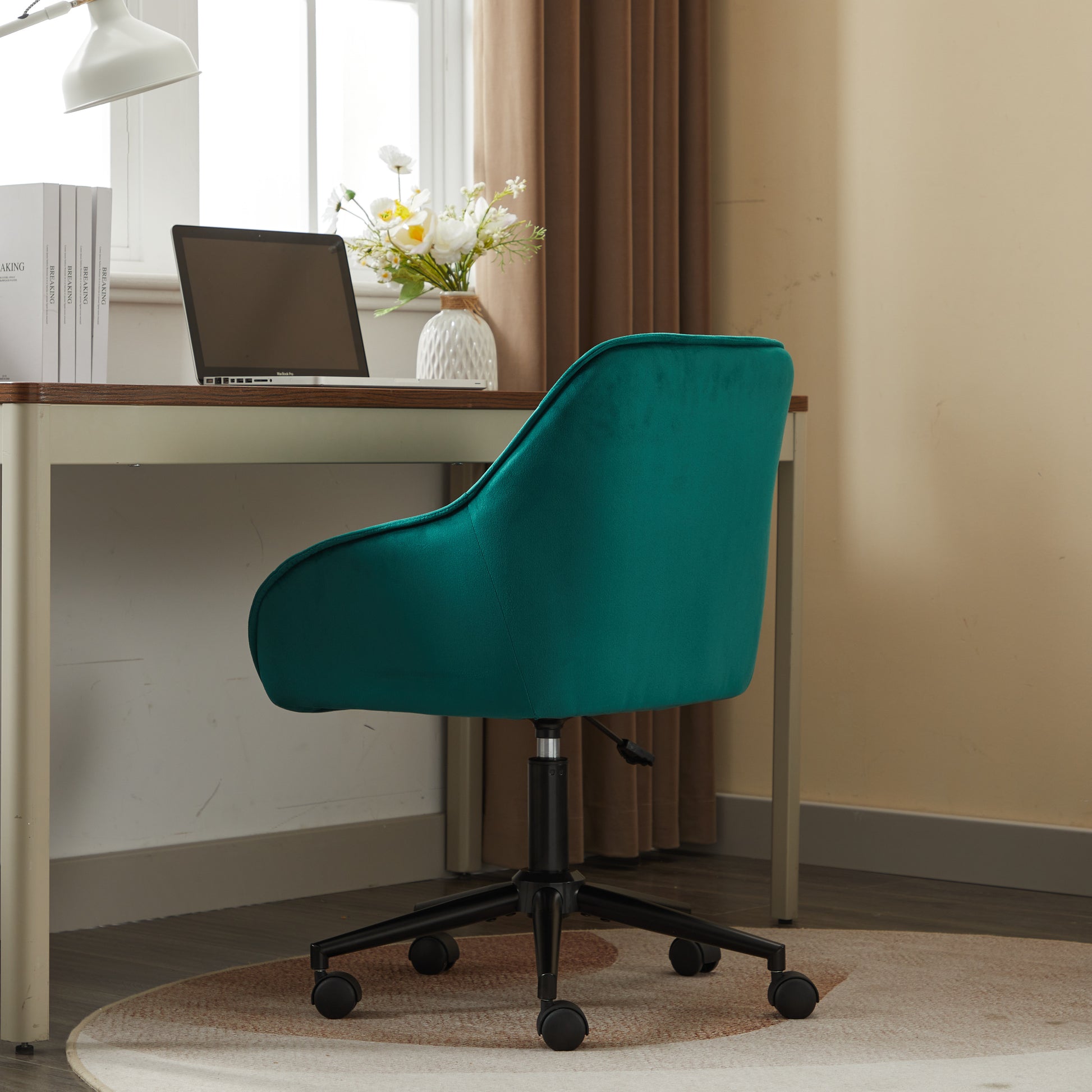 Elegent Velvet Office Chair With Wheels, Makeup Vanity Chair Height Adjustable For Teens Women Girls, Comfy Swivel Modern Leisure Armchair For Home Office, Bedroom, Study And Vanity. Green Green Primary Living Space Luxury,Modern Foam Iron