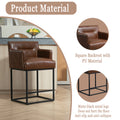 Coolmore Counter Height Bar Stools Set Of 2, Modern Square Bar Stool With Back, Black Metal Frames, Upholstered Bar Stools For Kitchen Island, Pub, Club Brown Pu Brown Pu Primary Living Space Foam Pu
