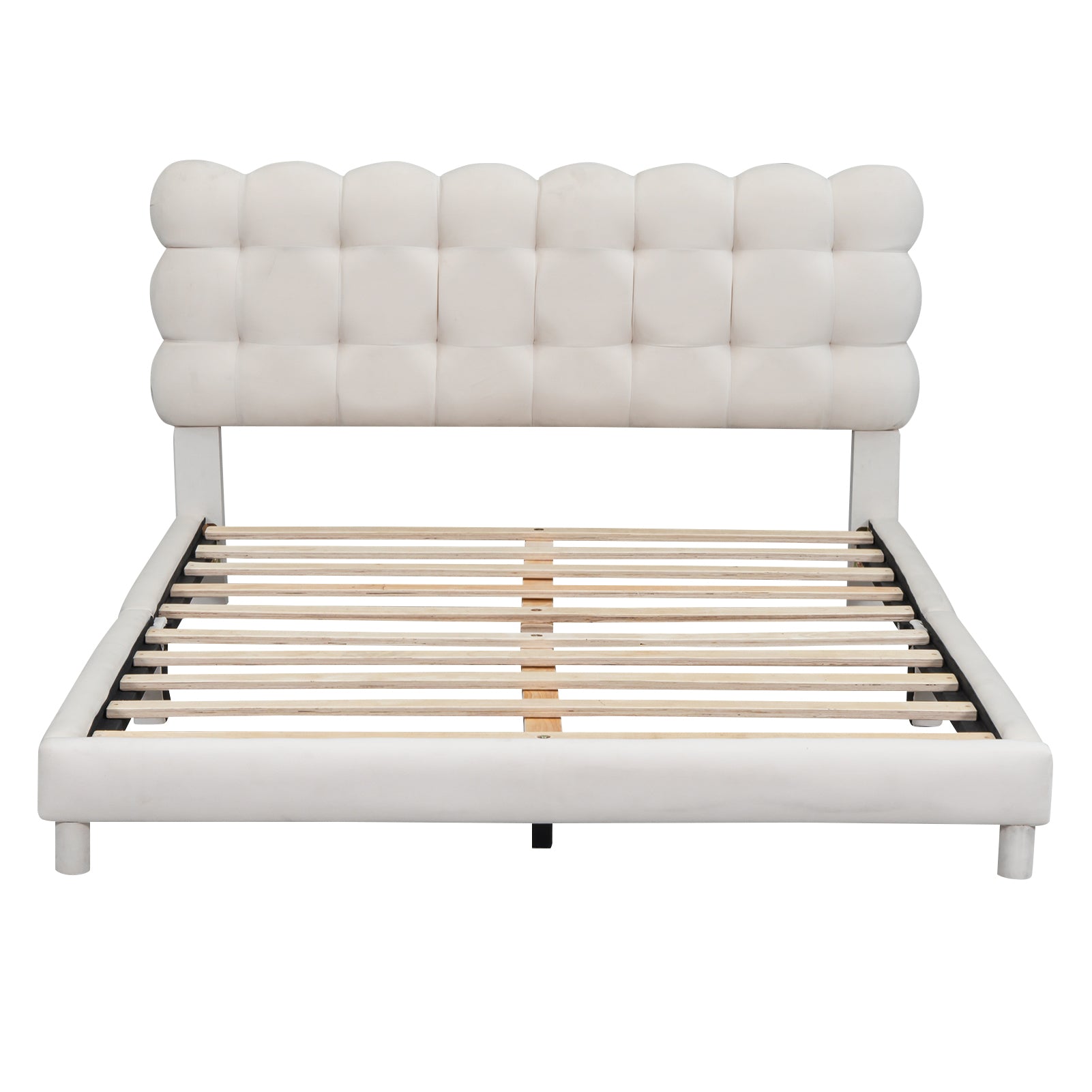 Full Size Upholstered Platform Bed With Soft Headboard,Beige Full Beige Upholstered