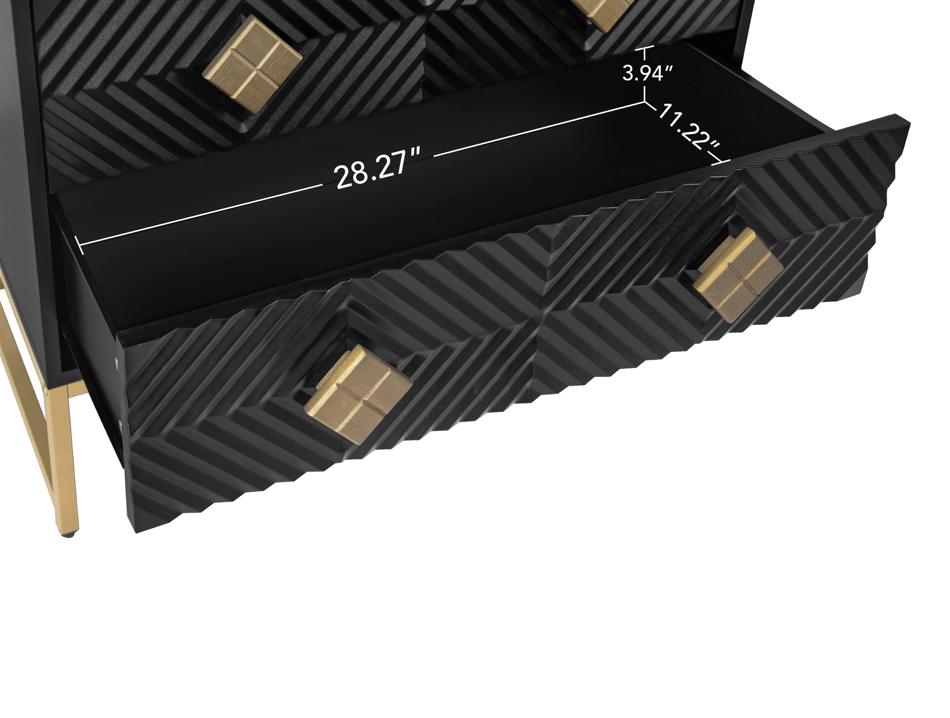 3 Drawer Storage Cabinet,3 Drawer Modern Dresser, Chest Of Drawers With Decorative Embossed Pattern Door For Entryway,Living Room,Bed Room Black Particle Board Mdf