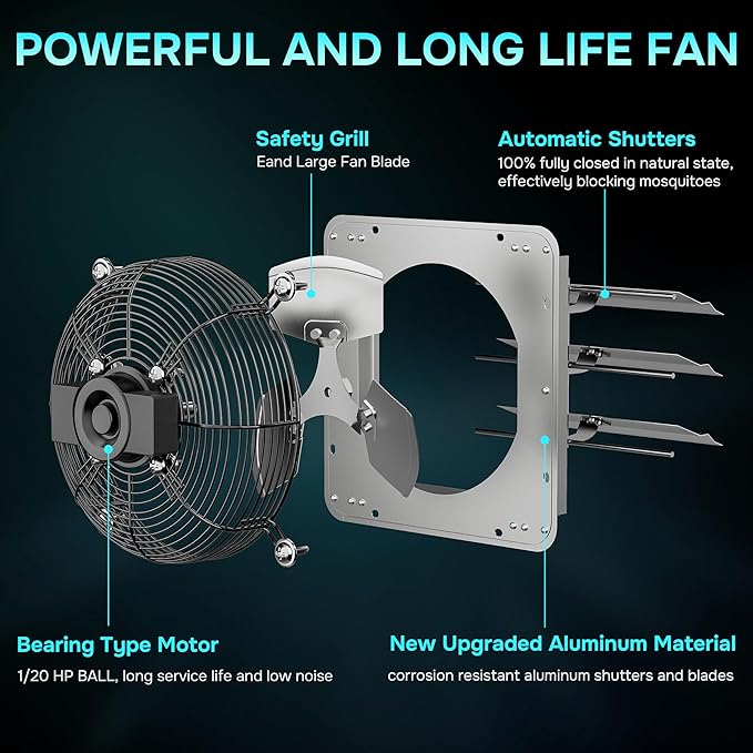 14 Inch Wall Mounted Shutter Exhaust Fan With Speed Controller And Power Cord Kit, Aluminum, 1600 Rpm, 1000 Cfm, For Attic, Garage, Louvered Vent, Plant, Greenhouse, Silver Silver Aluminium